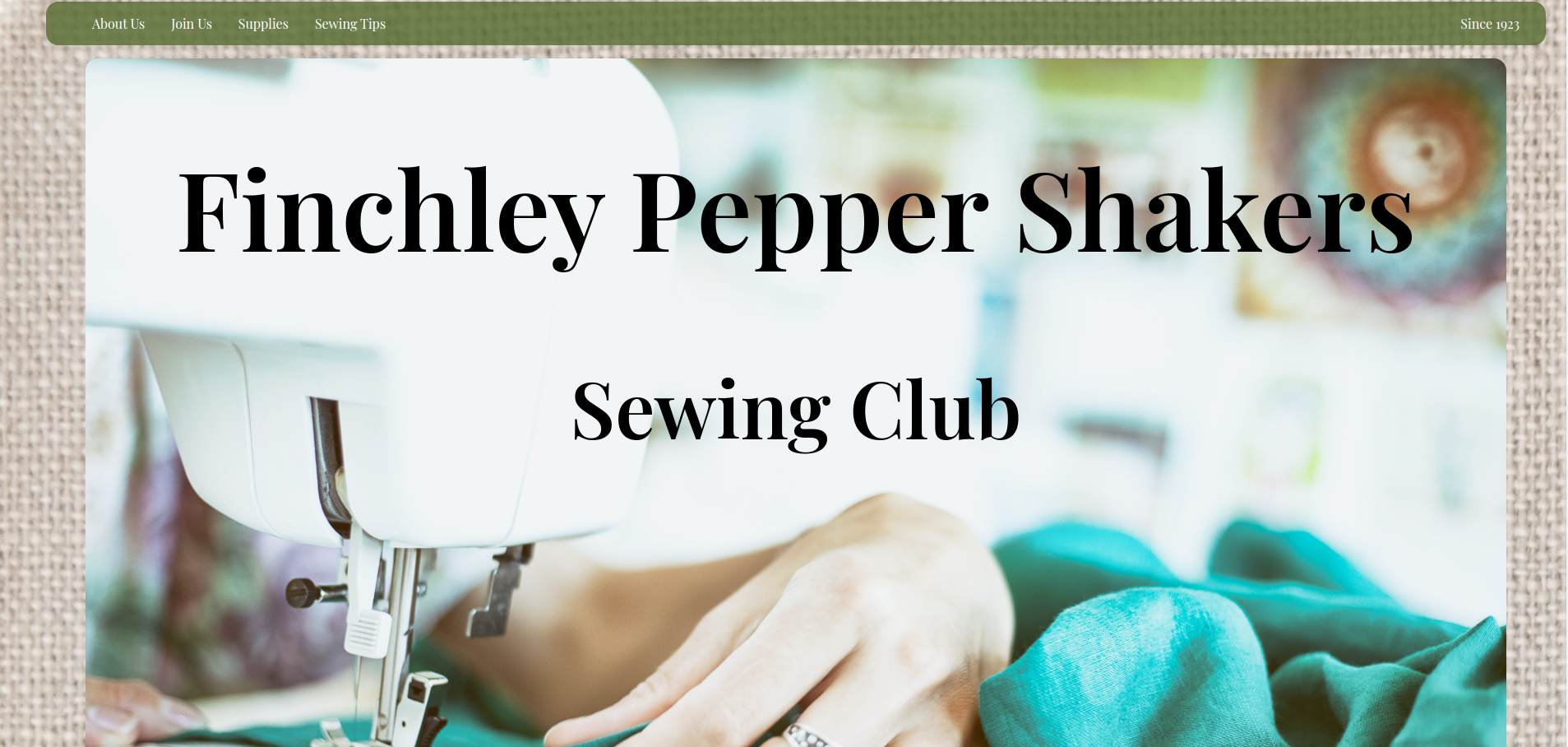 Screenshot of website for sewing club