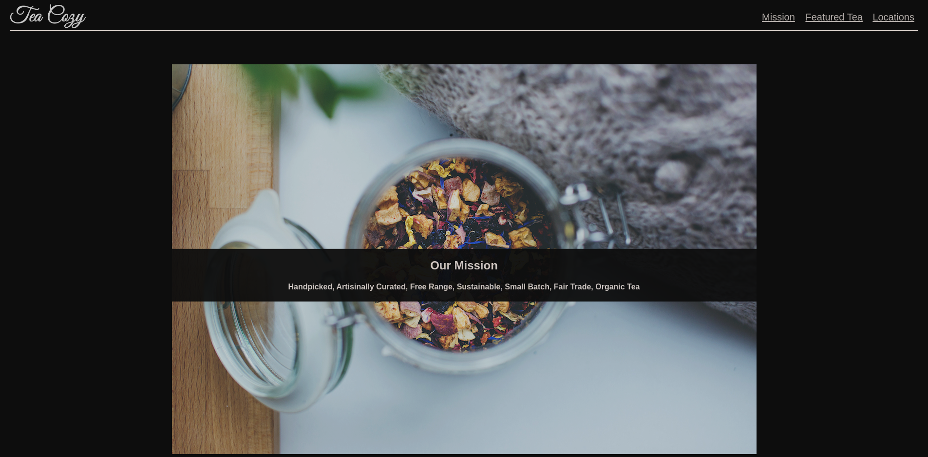 Screenshot of website for tea shop