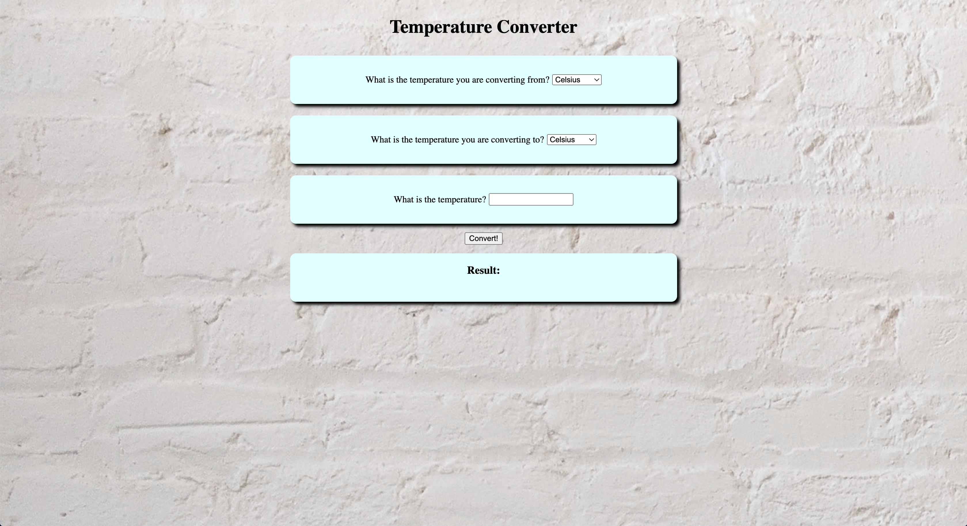 Screenshot of temperature converter app
